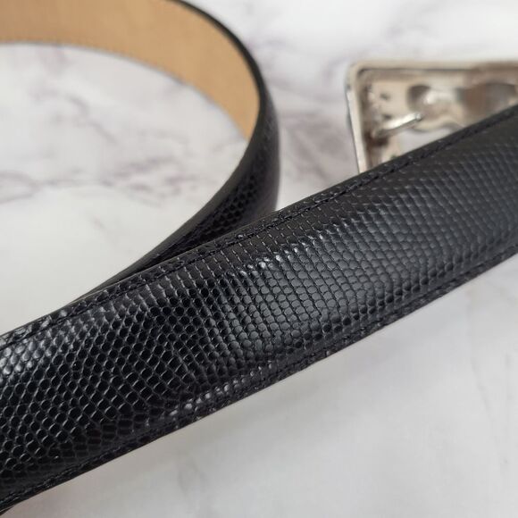 Brighton Vintage 90s Black Leather with Silver Toned Cat Filigree Buckle - Picture 12 of 14